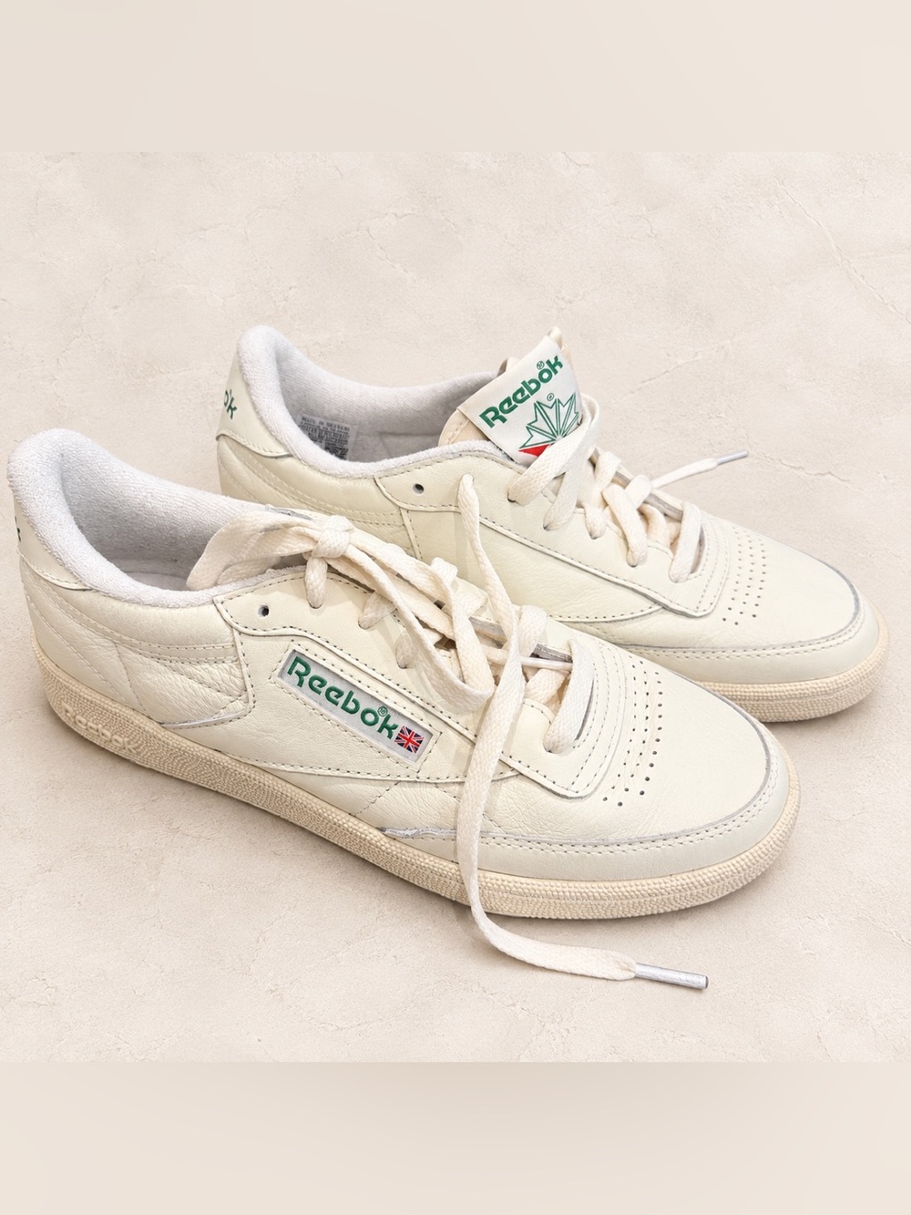 Reebok Club C by Anthropologie Off-White Leather Classic Sneakers with Green